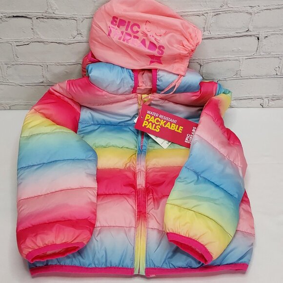 'EPIC THREADS' OMBRE 'PACKABLE PALS' WATER-RESISTANT PUFFER STYLE HOODED COAT - Picture 5 of 15